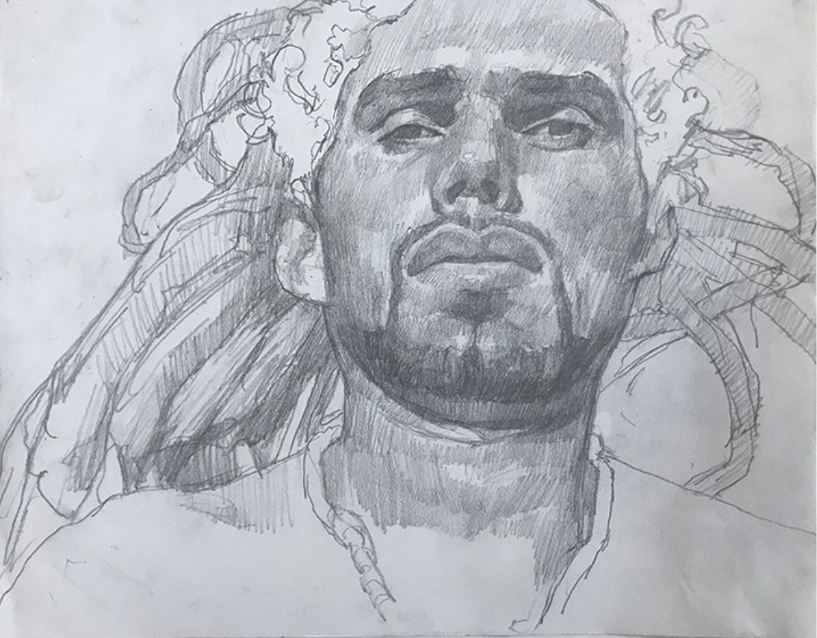 Graphite self-portrait drawing by Chad H. Vivas